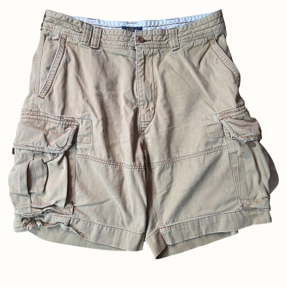 Polo Ralph Lauren Men's Khaki Tan 6 Pocket Casual Outdoor Cargo Shorts Size 36